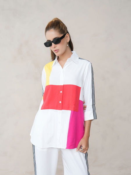 Women’s Multi-Color Cotton Embroidered Co-ord Set with Collar Neck Shirt