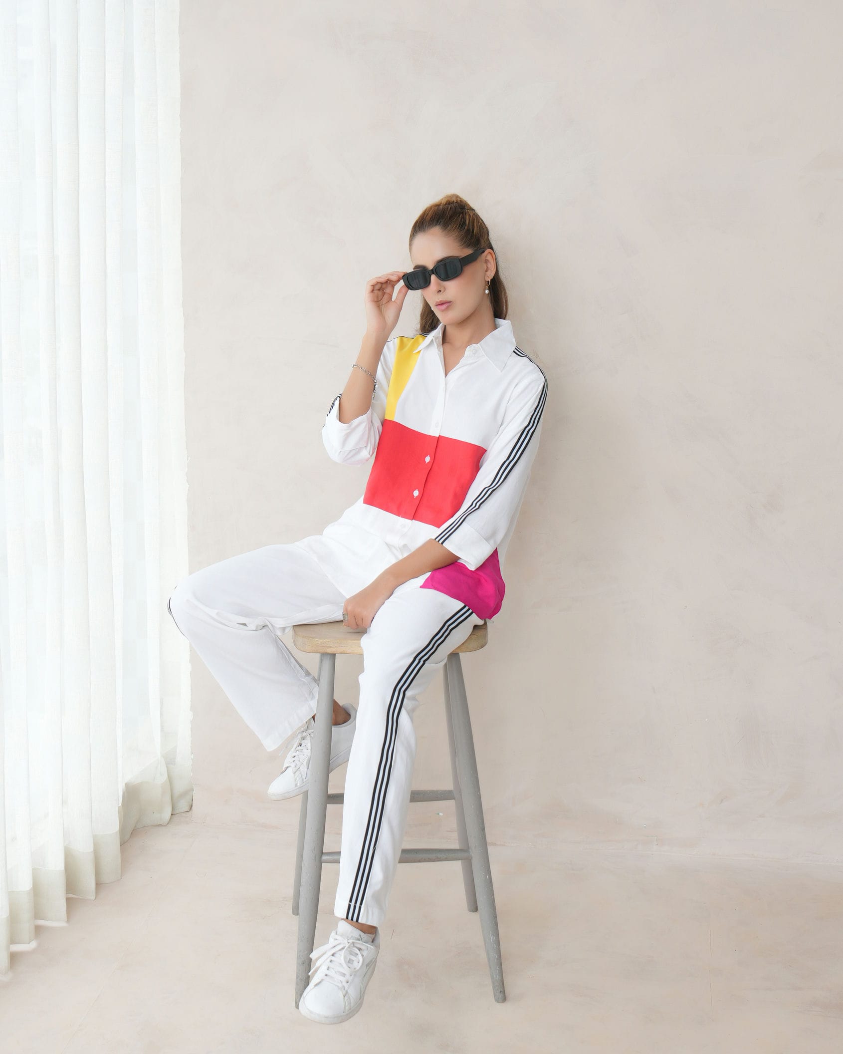 Women’s Multi-Color Cotton Embroidered Co-ord Set with Collar Neck Shirt