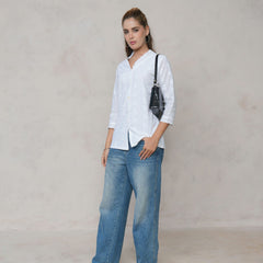 Women’s White Cotton Embroidered Shirt