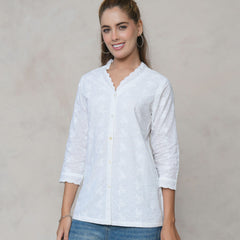 Women’s White Cotton Embroidered Shirt