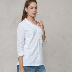 Women’s White Cotton Embroidered Shirt