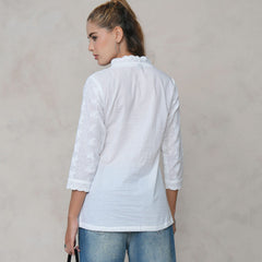Women’s White Cotton Embroidered Shirt
