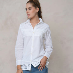 Women’s Cotton Embroidered Shirt with Collar Neck and Full Sleeves