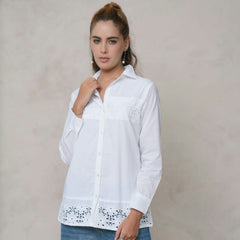 Women’s Cotton Embroidered Shirt with Collar Neck and Full Sleeves