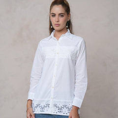 Women’s Cotton Embroidered Shirt with Collar Neck and Full Sleeves