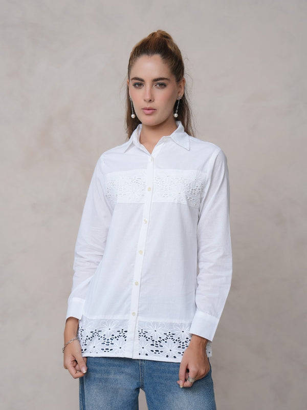 Women’s Cotton Embroidered Shirt with Collar Neck and Full Sleeves