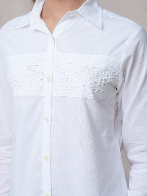 Women’s Cotton Embroidered Shirt with Collar Neck and Full Sleeves