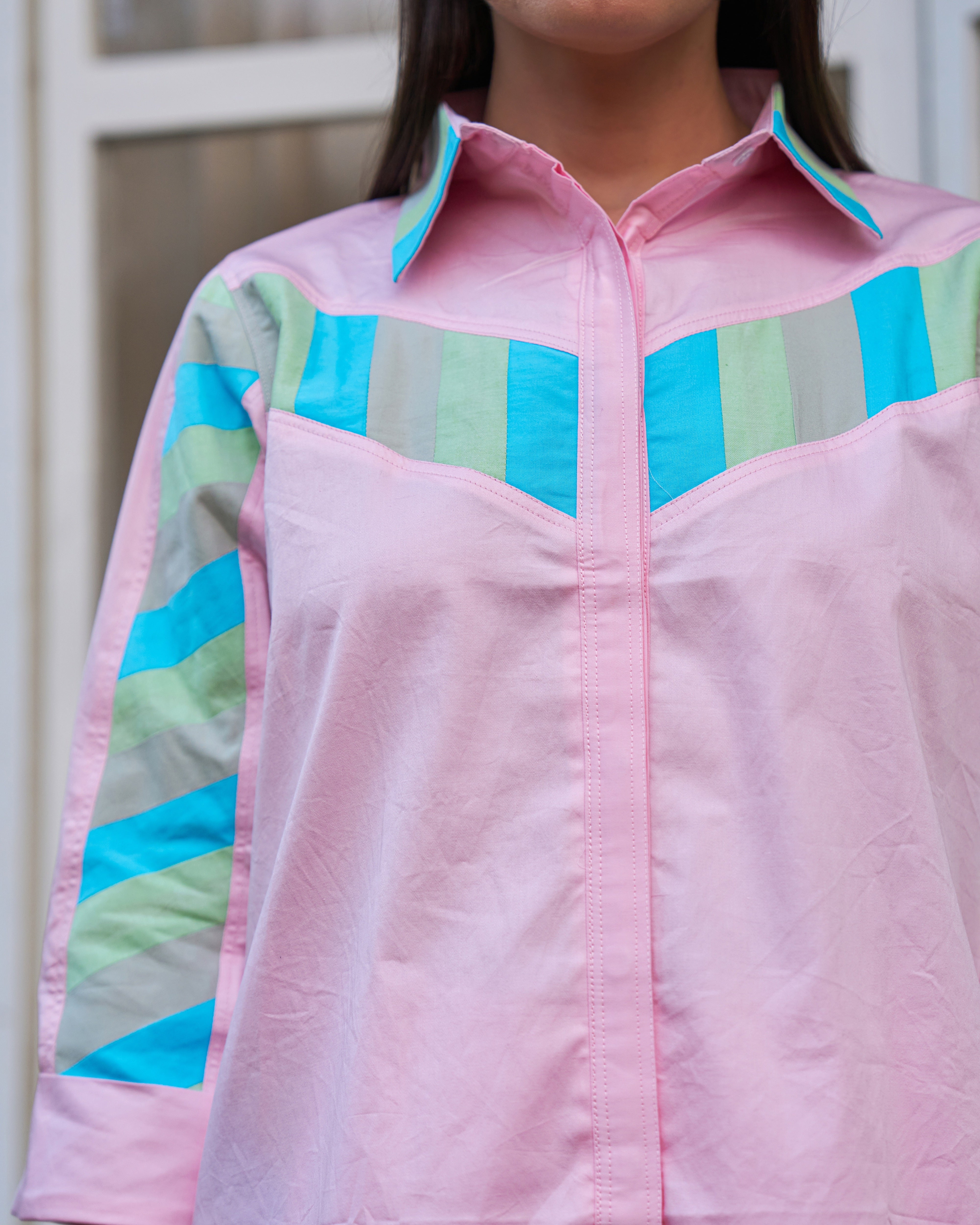 Pastel Pink Multicolor Stripe Detail Co-ord Set for Women