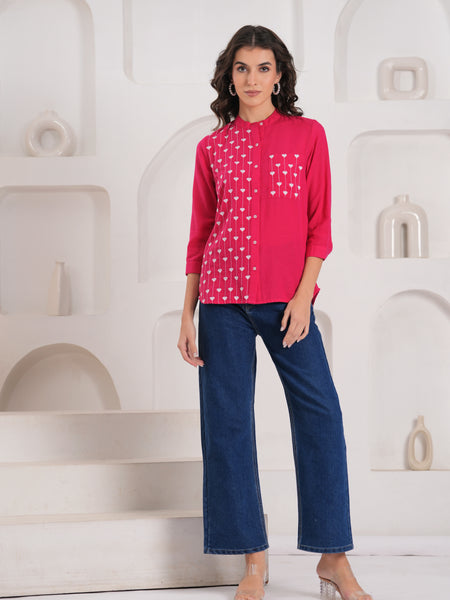 Pink Contemporary Threadwork Shirt