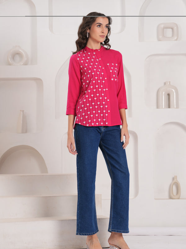 Pink Contemporary Threadwork Shirt
