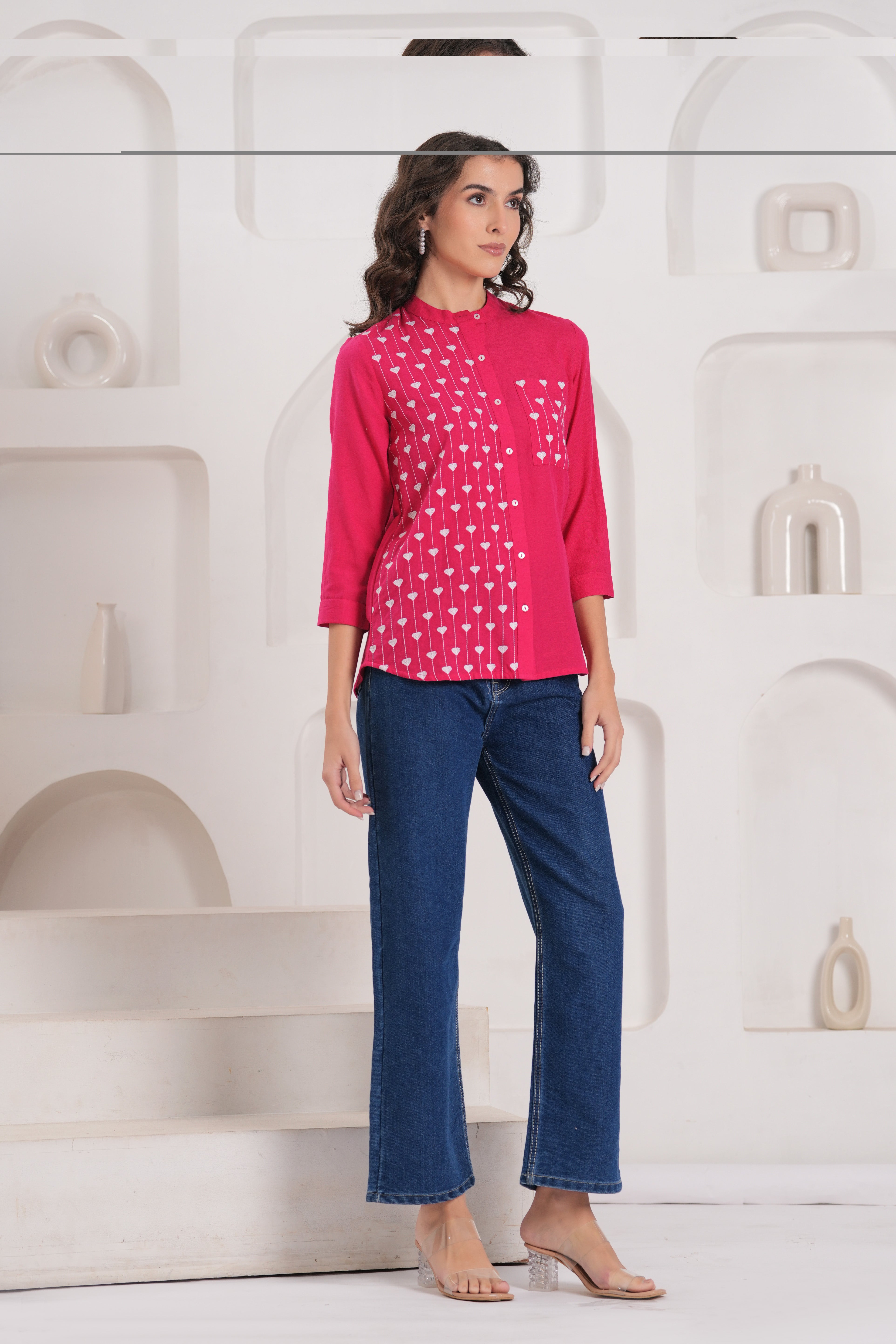 Pink Contemporary Threadwork Shirt