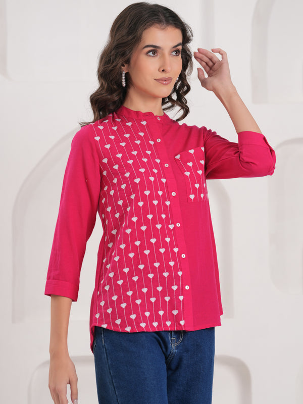 Pink Contemporary Threadwork Shirt