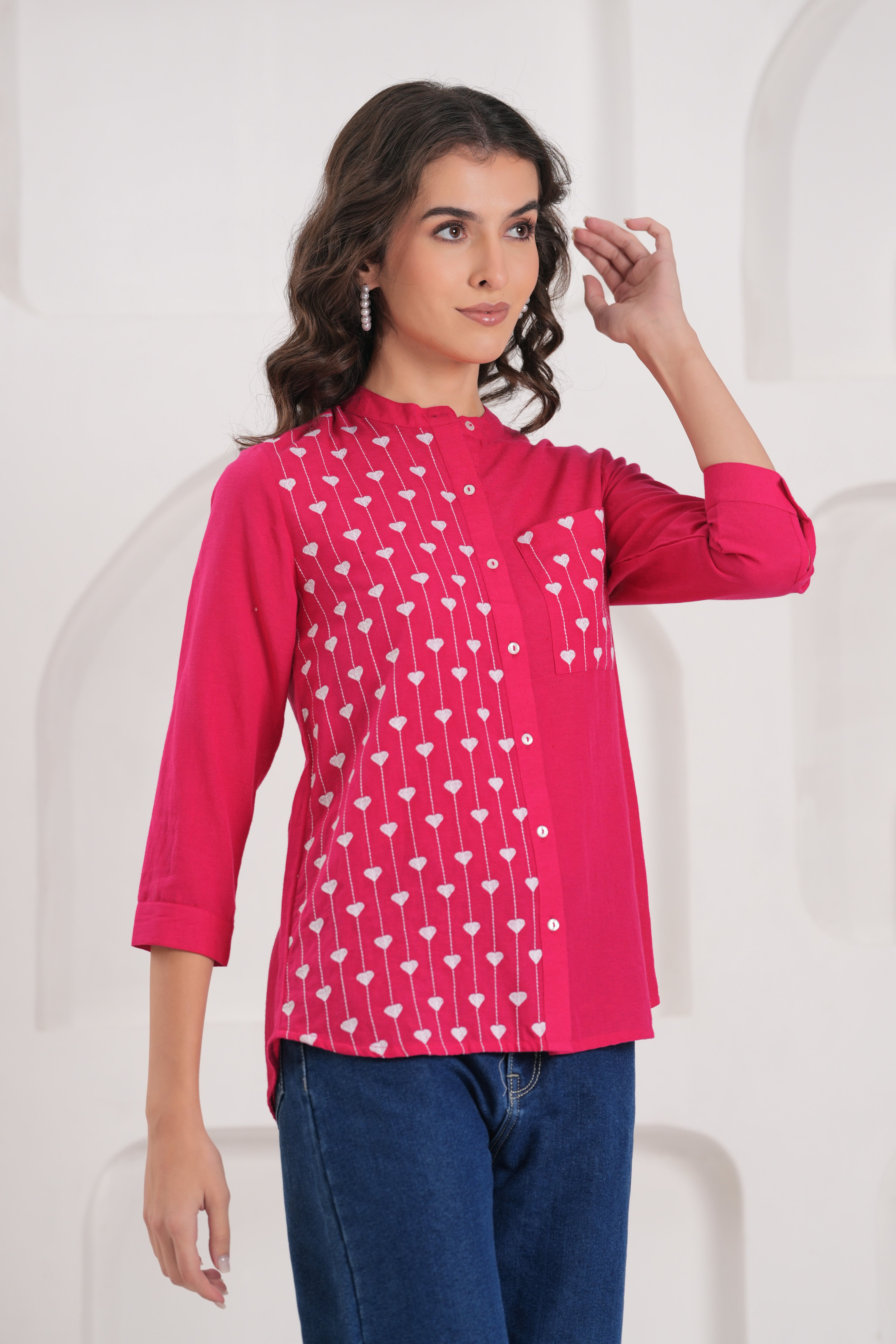Pink Contemporary Threadwork Shirt
