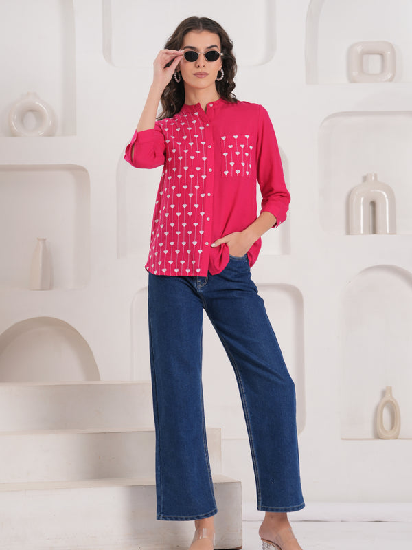 Pink Contemporary Threadwork Shirt