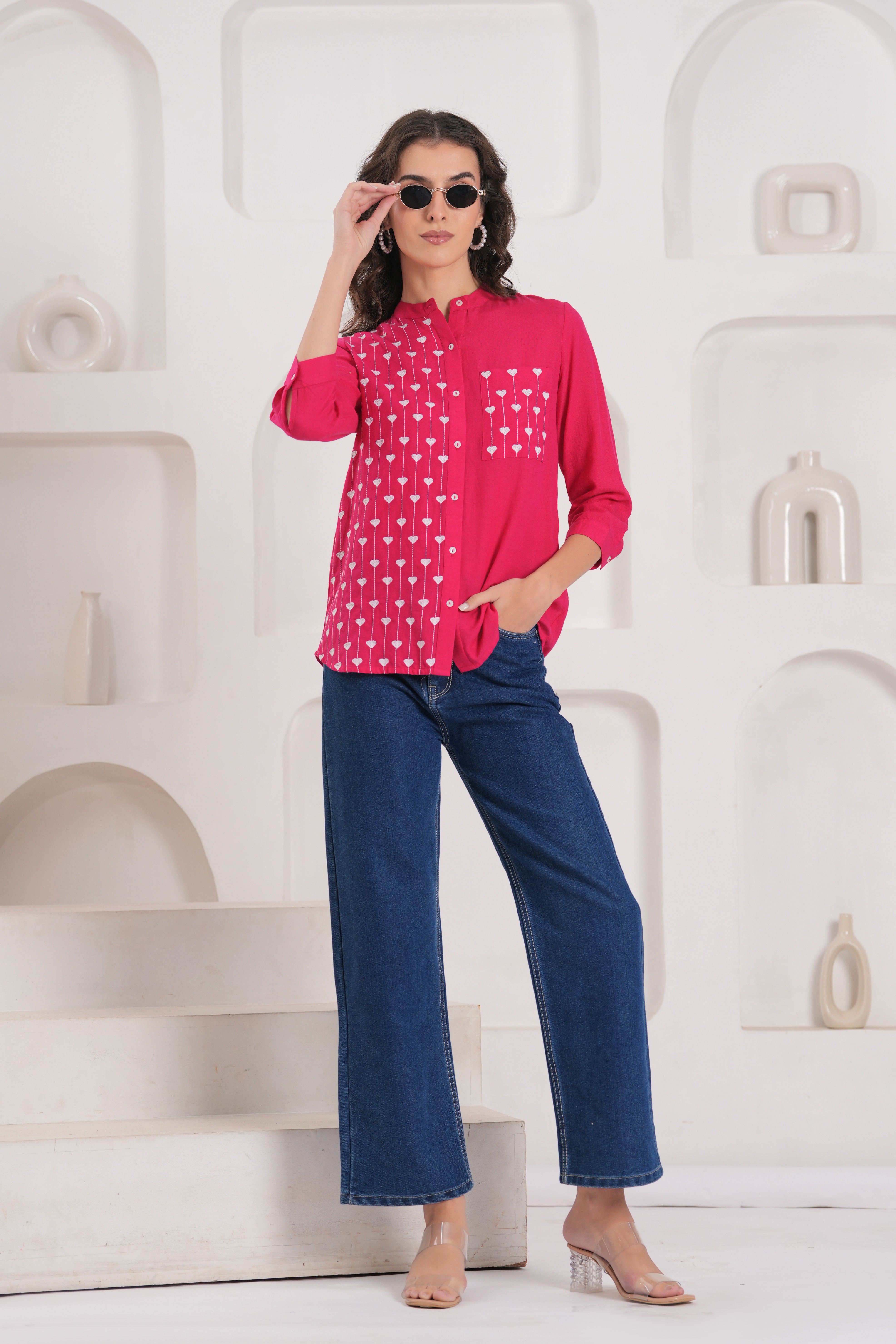 Pink Contemporary Threadwork Shirt