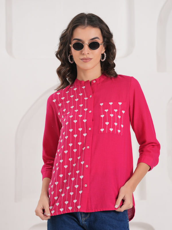 Pink Contemporary Threadwork Shirt