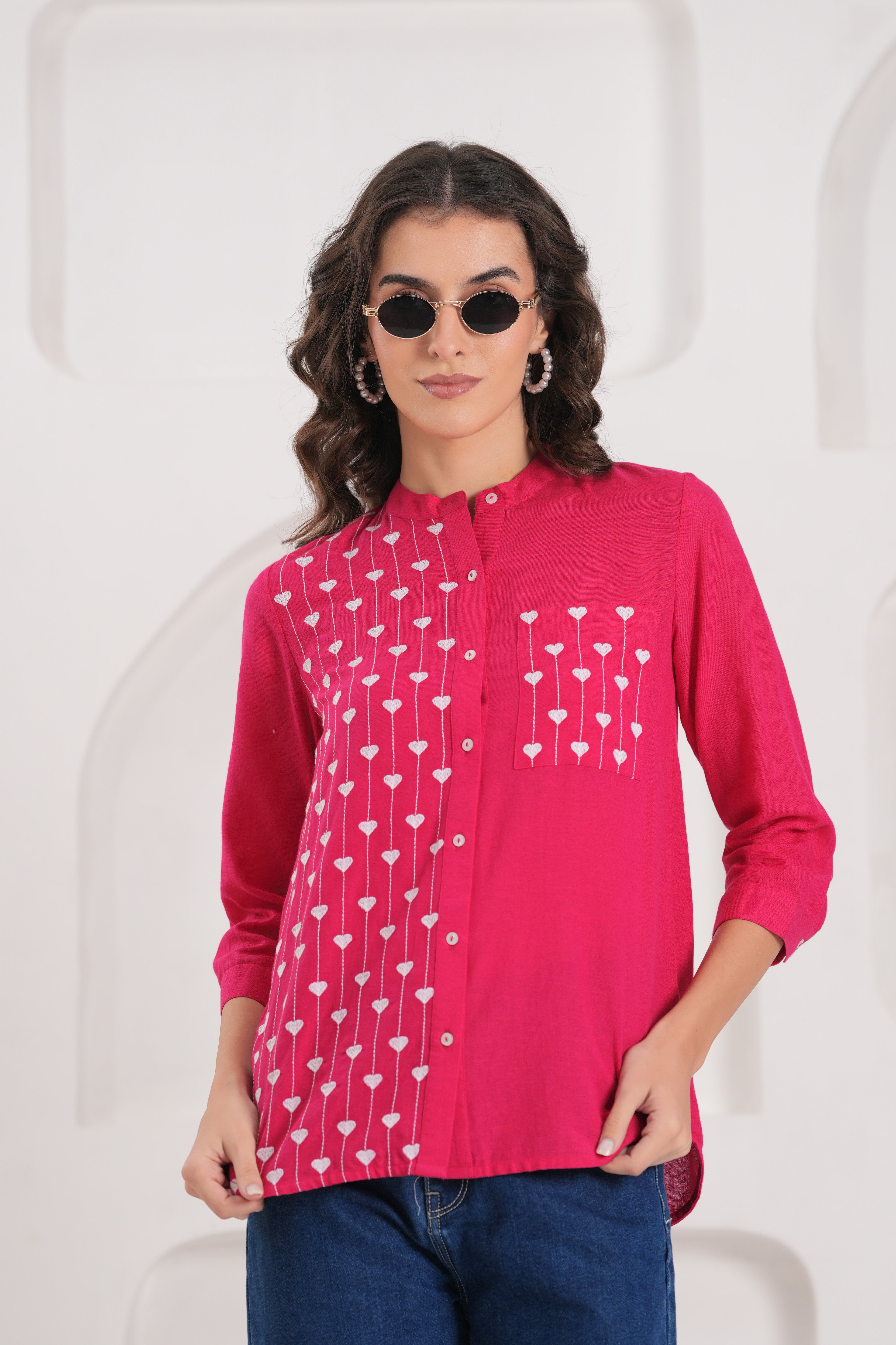 Pink Contemporary Threadwork Shirt