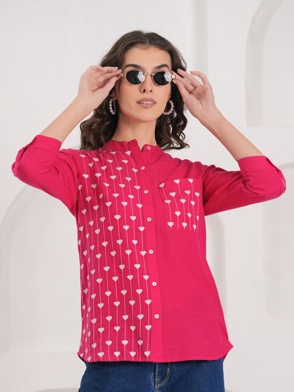 Pink Contemporary Threadwork Shirt