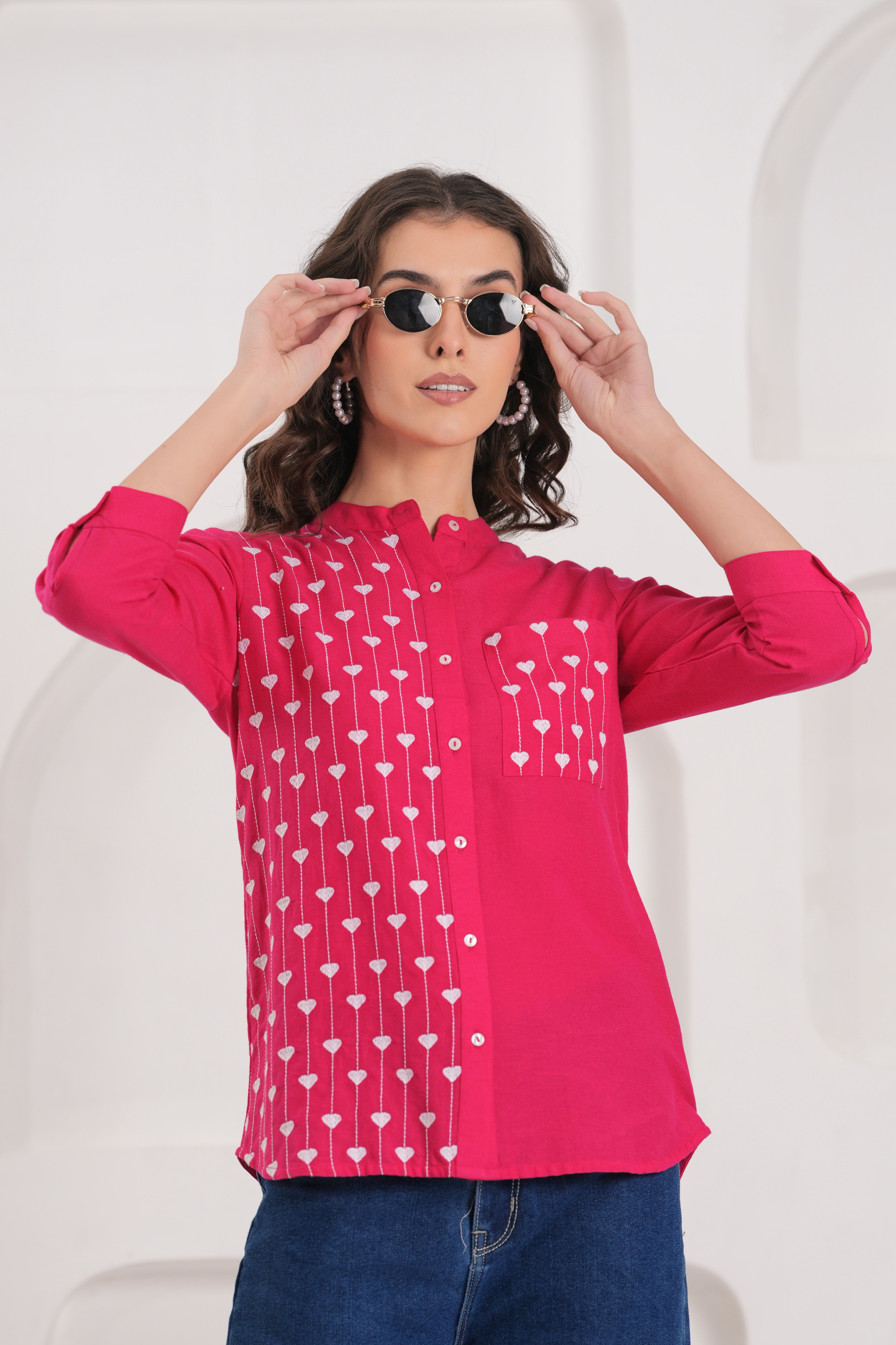 Pink Contemporary Threadwork Shirt