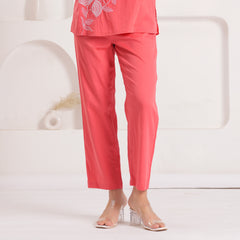 Soft pink Cotton Embroidered Co-Ord Set with Collar Neck Tunic