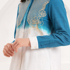White & Blue Embroidered Cotton Co-ord Set