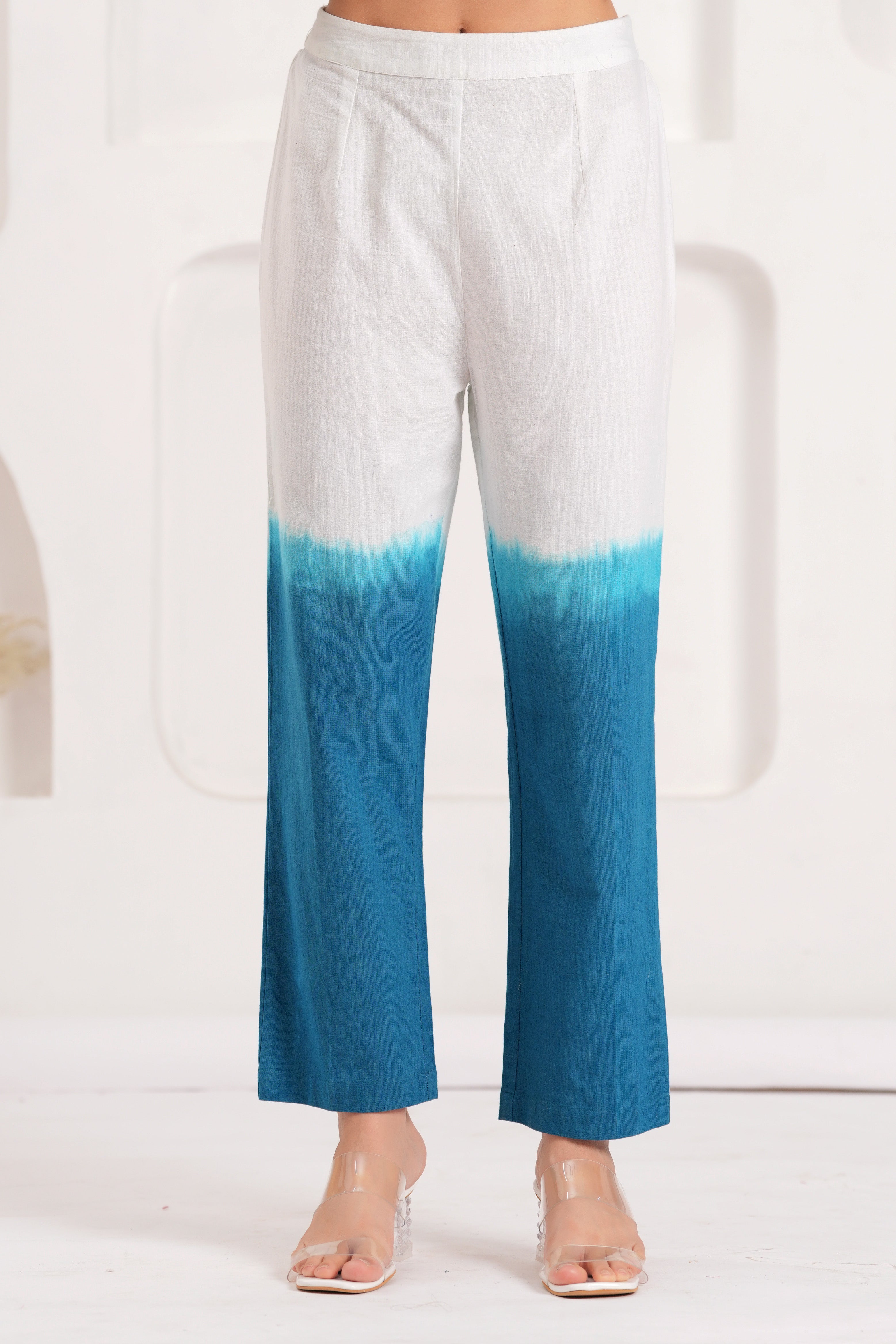 White & Blue Embroidered Cotton Co-ord Set