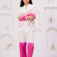 Elegant White & Pink Embroidered Co-Ord Set