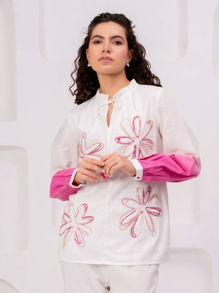 Elegant White & Pink Embroidered Co-Ord Set
