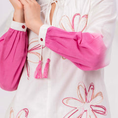 Elegant White & Pink Embroidered Co-Ord Set