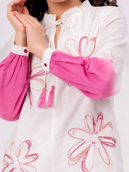 Elegant White & Pink Embroidered Co-Ord Set