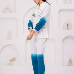 Elegant White & Teal Embroidered Co-Ord Set for Women