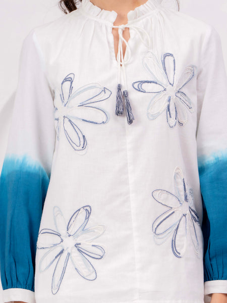 Elegant White & Teal Embroidered Co-Ord Set for Women