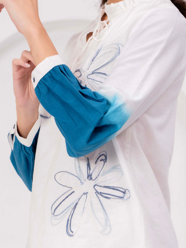 Elegant White & Teal Embroidered Co-Ord Set for Women