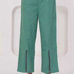 Green & Blush Pink Zip-Front Co-Ord Set with Straight Pants