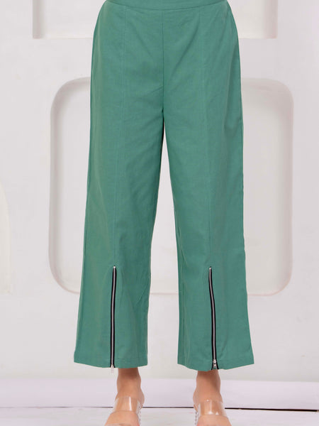 Green & Blush Pink Zip-Front Co-Ord Set with Straight Pants