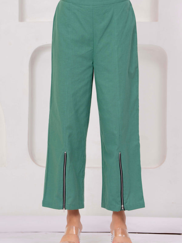 Green & Blush Pink Zip-Front Co-Ord Set with Straight Pants