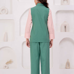 Green & Blush Pink Zip-Front Co-Ord Set with Straight Pants