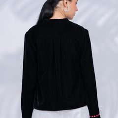 Black Poly Velvet Embroidered Jacket