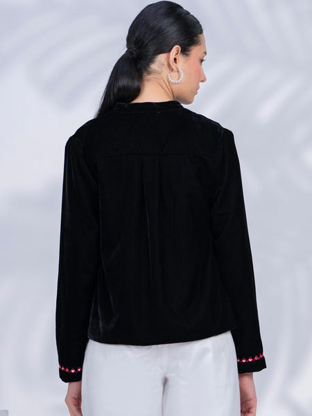 Black Poly Velvet Embroidered Jacket