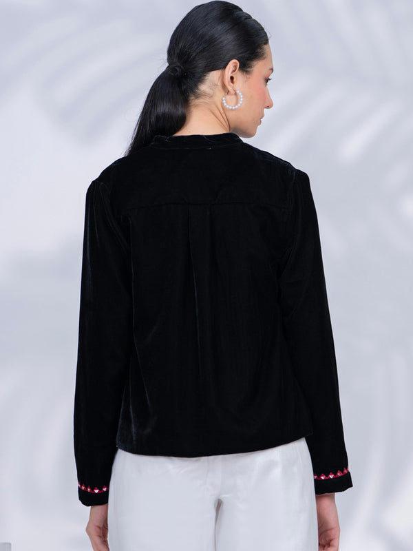 Black Poly Velvet Embroidered Jacket