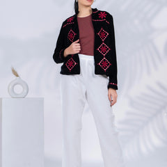 Black Poly Velvet Embroidered Jacket