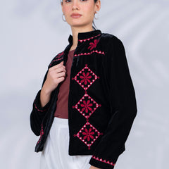 Black Poly Velvet Embroidered Jacket