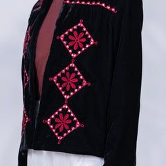 Black Poly Velvet Embroidered Jacket
