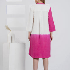 Timeless Pink & White Cotton Dress with Floral Embroidery