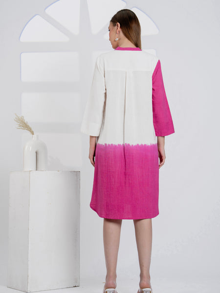 Timeless Pink & White Cotton Dress with Floral Embroidery