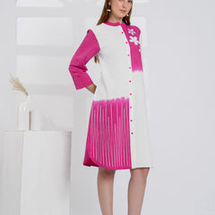 Timeless Pink & White Cotton Dress with Floral Embroidery