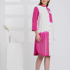 Timeless Pink & White Cotton Dress with Floral Embroidery