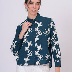 Teal embroidery shirts 