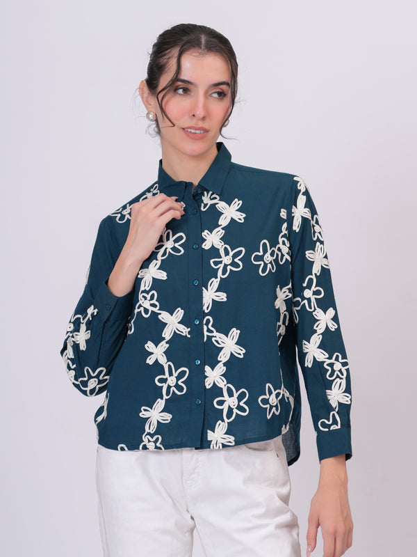 Teal embroidery shirts 