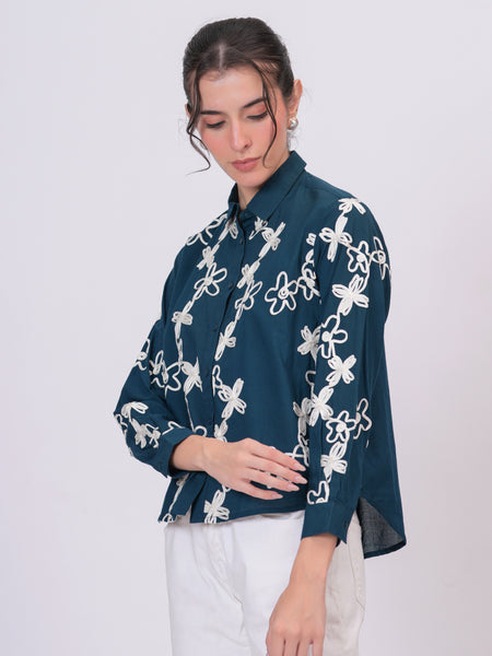 Teal embroidery shirts 